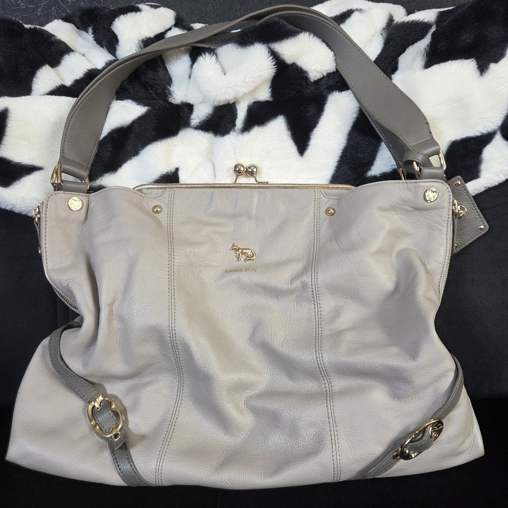 Emma Fox Kisslock Gray 100% Leather Shoulder Bag